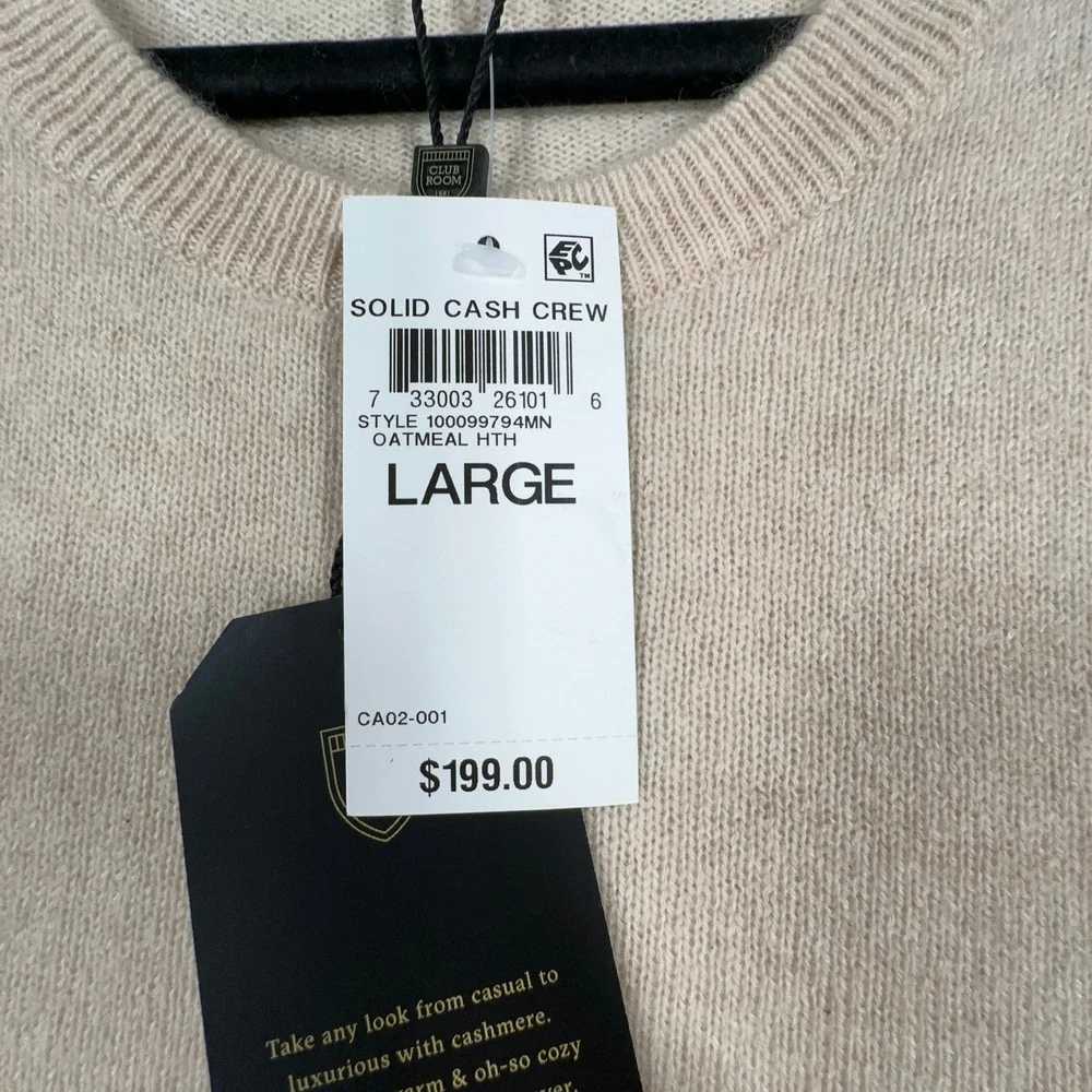 Club Room Cashmere Sweater Mens Large Oatmeal Heather Crew Neck Luxury Soft NEW